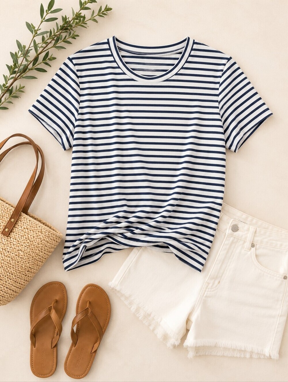 J CREW Striped Navy and White Crewneck Tee - Women - Picture 2 of 5